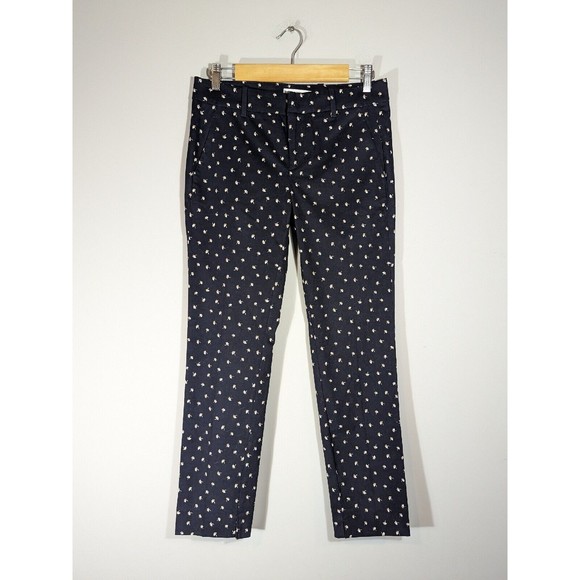 MNG Suit Navy Floral Chino Ankle Pants Women Size 4 - Picture 1 of 8